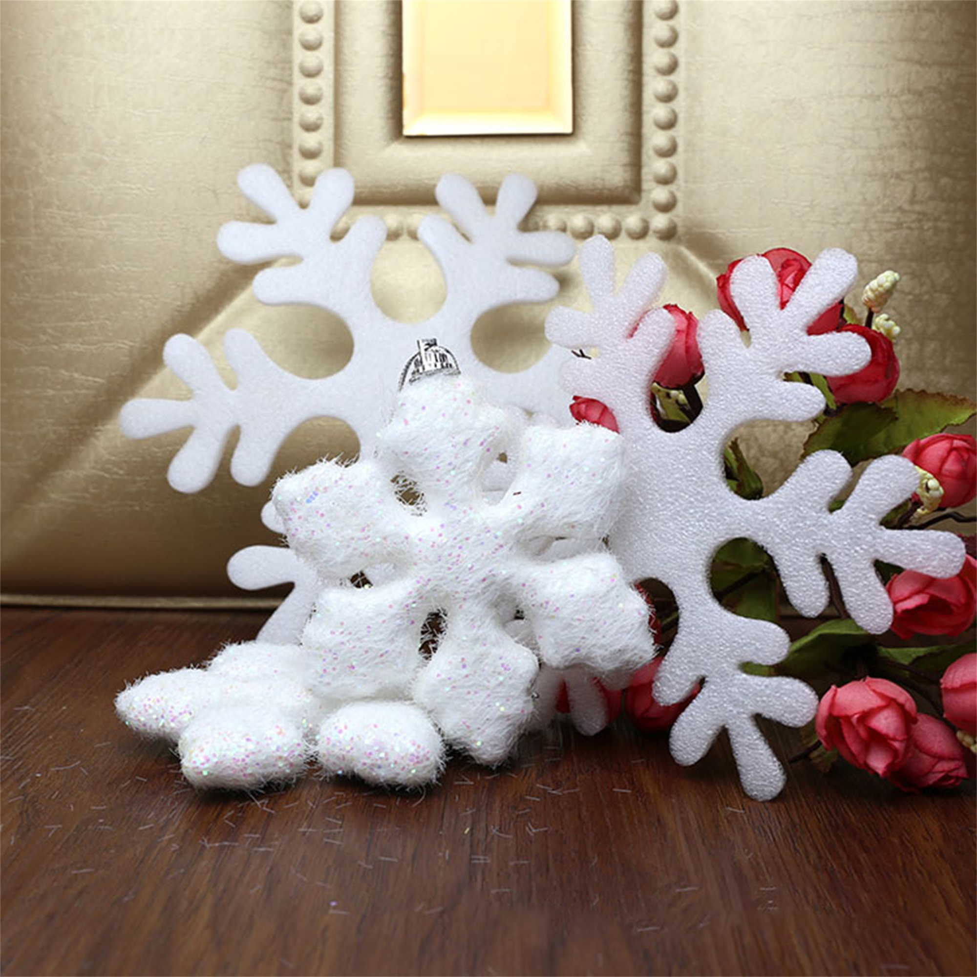 6Pcs 5.9/7.9 Inch Christmas White Snowflake Ornaments Foam Glitter